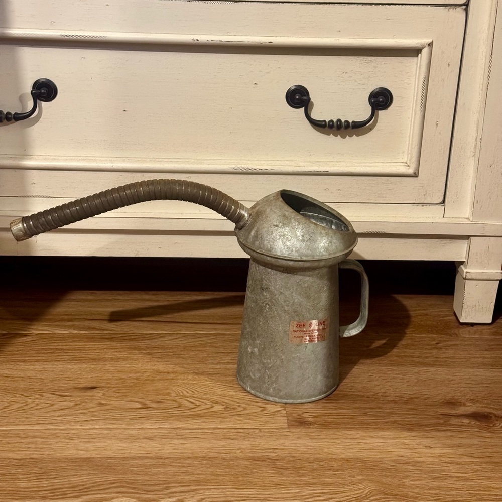 Vintage Industrial Galvanized Oil Pour Can - Zee Line with Flexible Spout